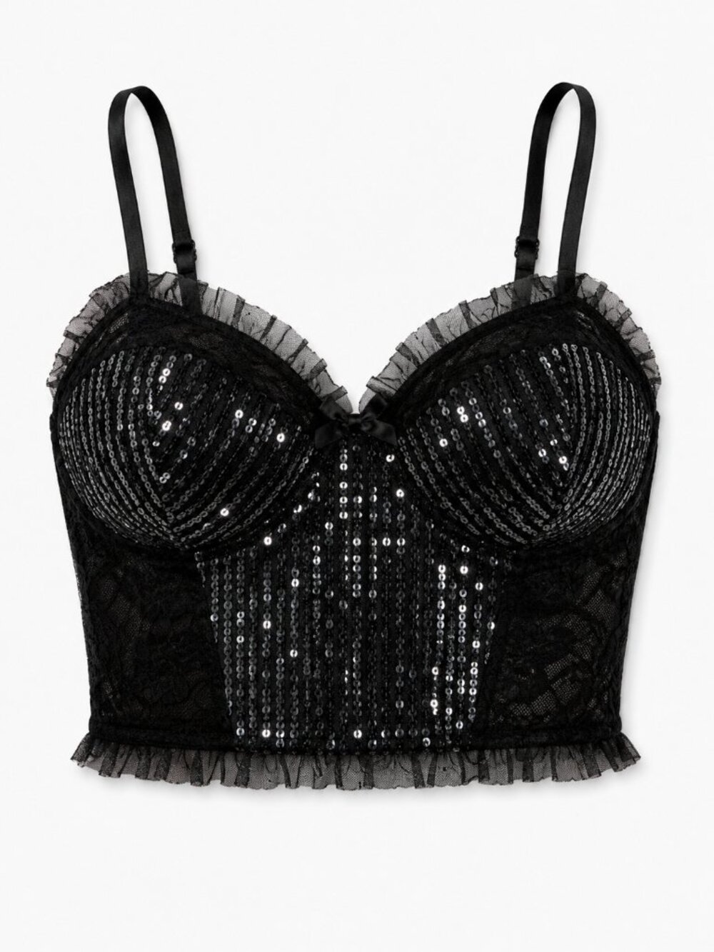 Wild Fable Black Lace Sequin Bralette M Sheer Ruffle Festival Sexy